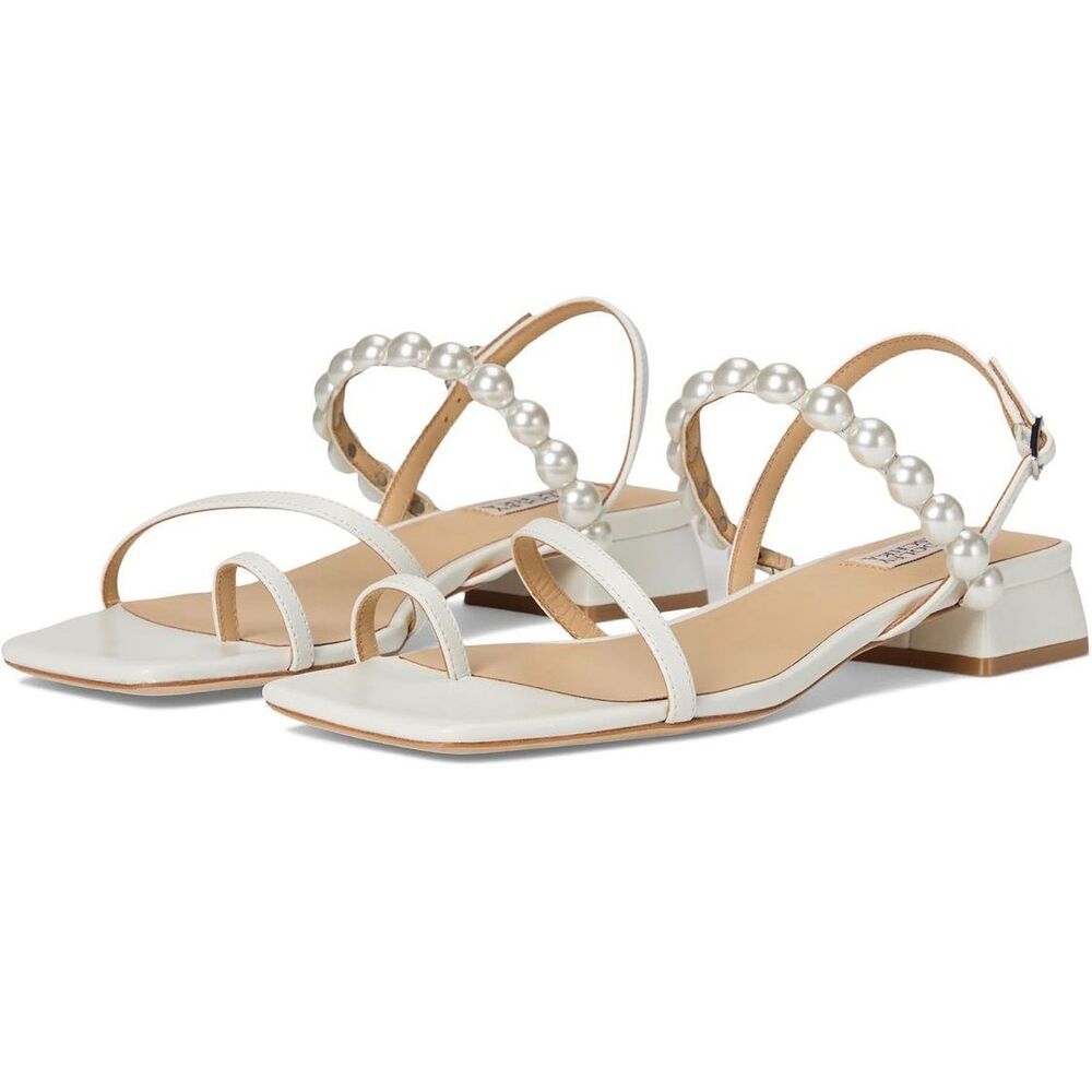 BADGLEY MISCHKA Women’s White Pearl Strap Joelle Heeled Sandal Size 10